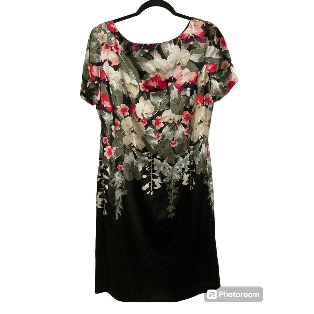 ST. JOHN Dress Silk Blend Floral Short Sleeve Sheath Dress Black size 10
